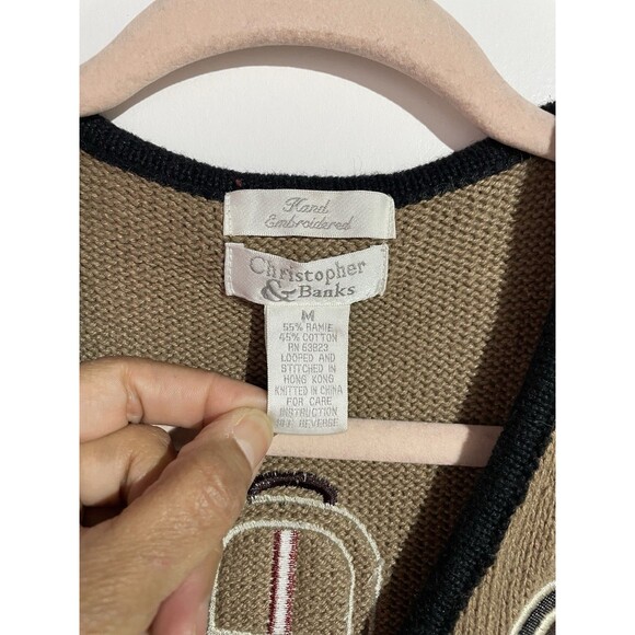 Vtg Christopher & Banks Vest M Brown Hiking Ramie Retro Hand Embroidered 90s Y2K - Picture 6 of 12